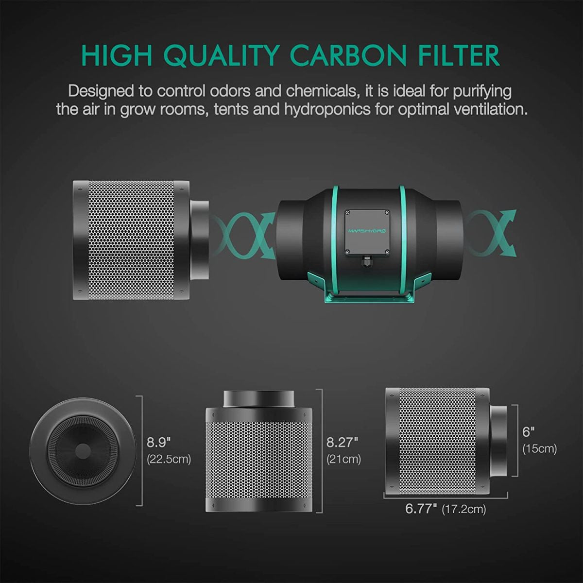 Mars Hydro Inline Karbonfilter 150mm | Luktkontroll med Aktivt Kull - Nordstrøm Botaniske