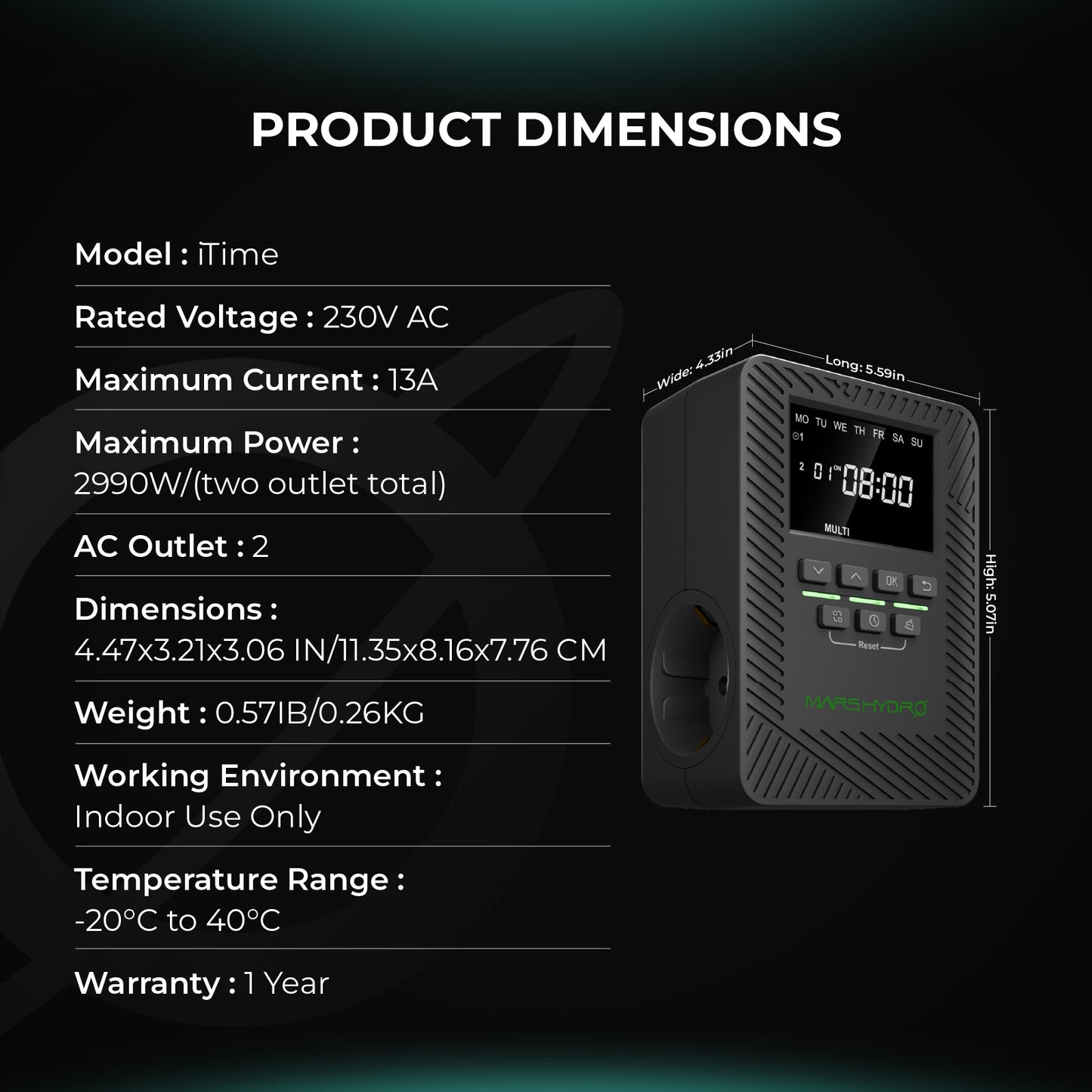 Mars Hydro iTime | 2-i-1 Timer | Appstyring