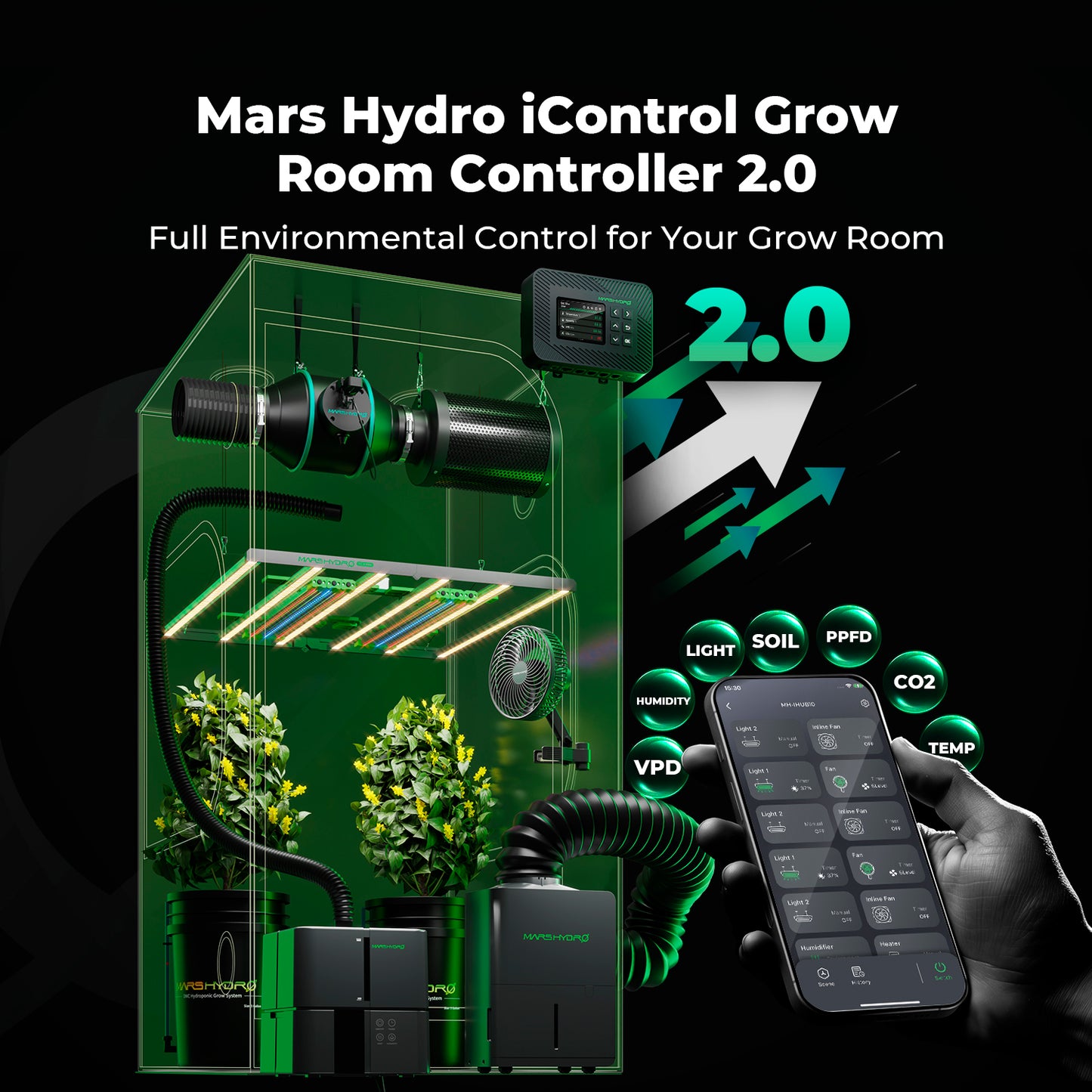 Mars Hydro Dyrkesett | 80x80cm Dyrketelt | TS1000 150W Plantelys | Vifte - Nordstrøm Botaniske