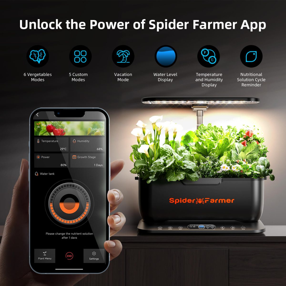 Hydroponisk Dyrkesystem | 36W | 6 L | Spider Farmer - Nordstrøm Botaniske