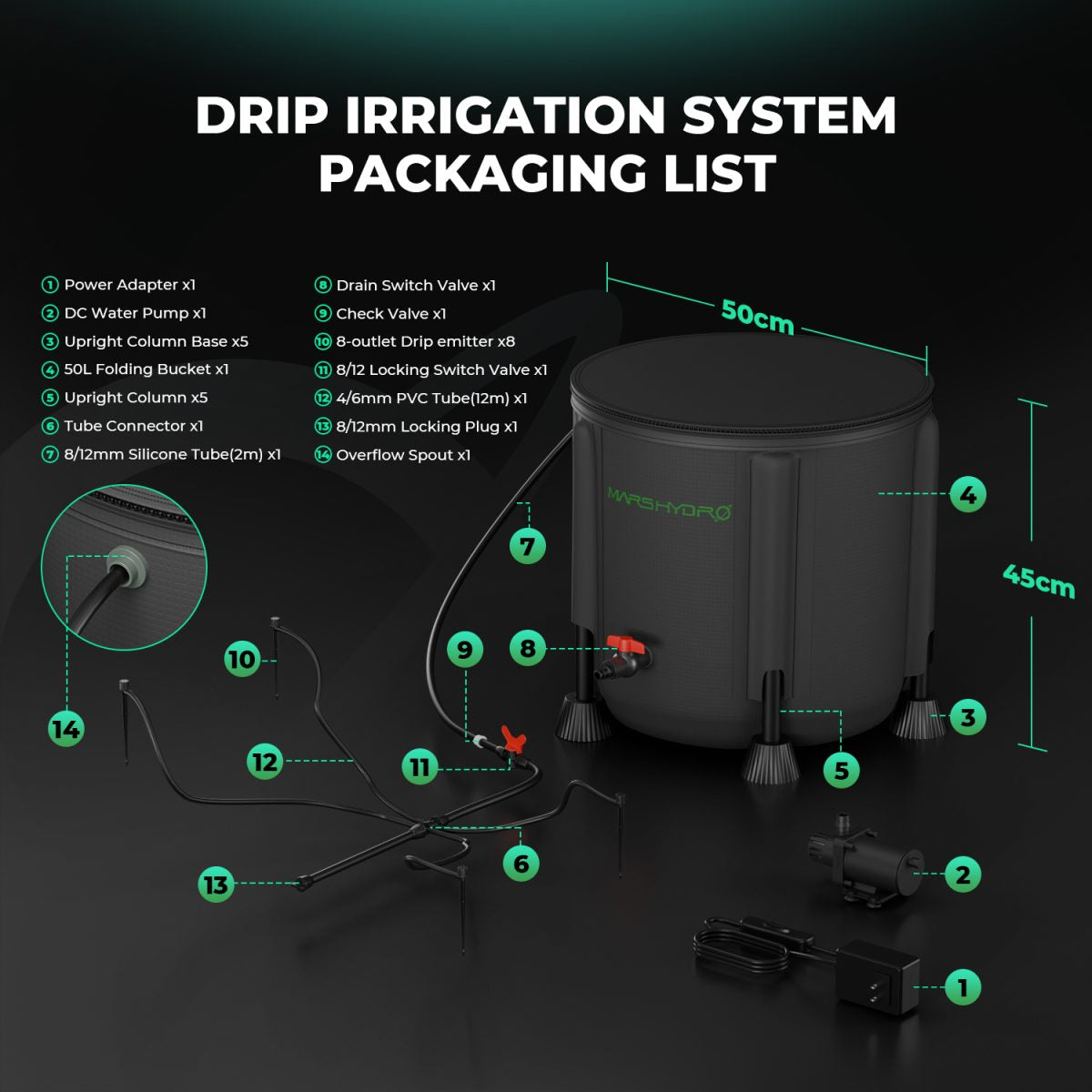 Dryppvanningssett | 50 L Bøtte | Pumpe 24W - Nordstrøm Botaniske