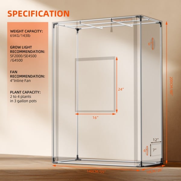Spider Farmer Dyrketelt, 140x70x200 cm, outdoor animal shelter with waterproof fabric and breathable mesh windows.