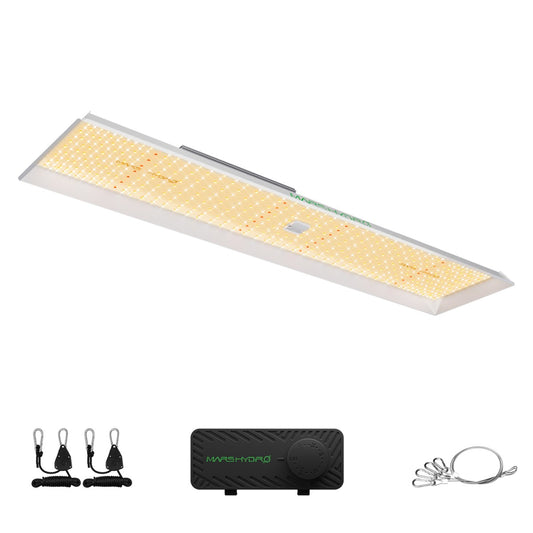 Mars Hydro Vekstlys 300W plant grow light for grow rooms and tents, showing the LED panels illuminating plants.