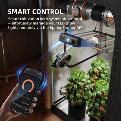 Spider Farmer Plantelys 1000W LED grow light with WiFi, Bluetooth, and app control, designed for indoor plant cultivation.