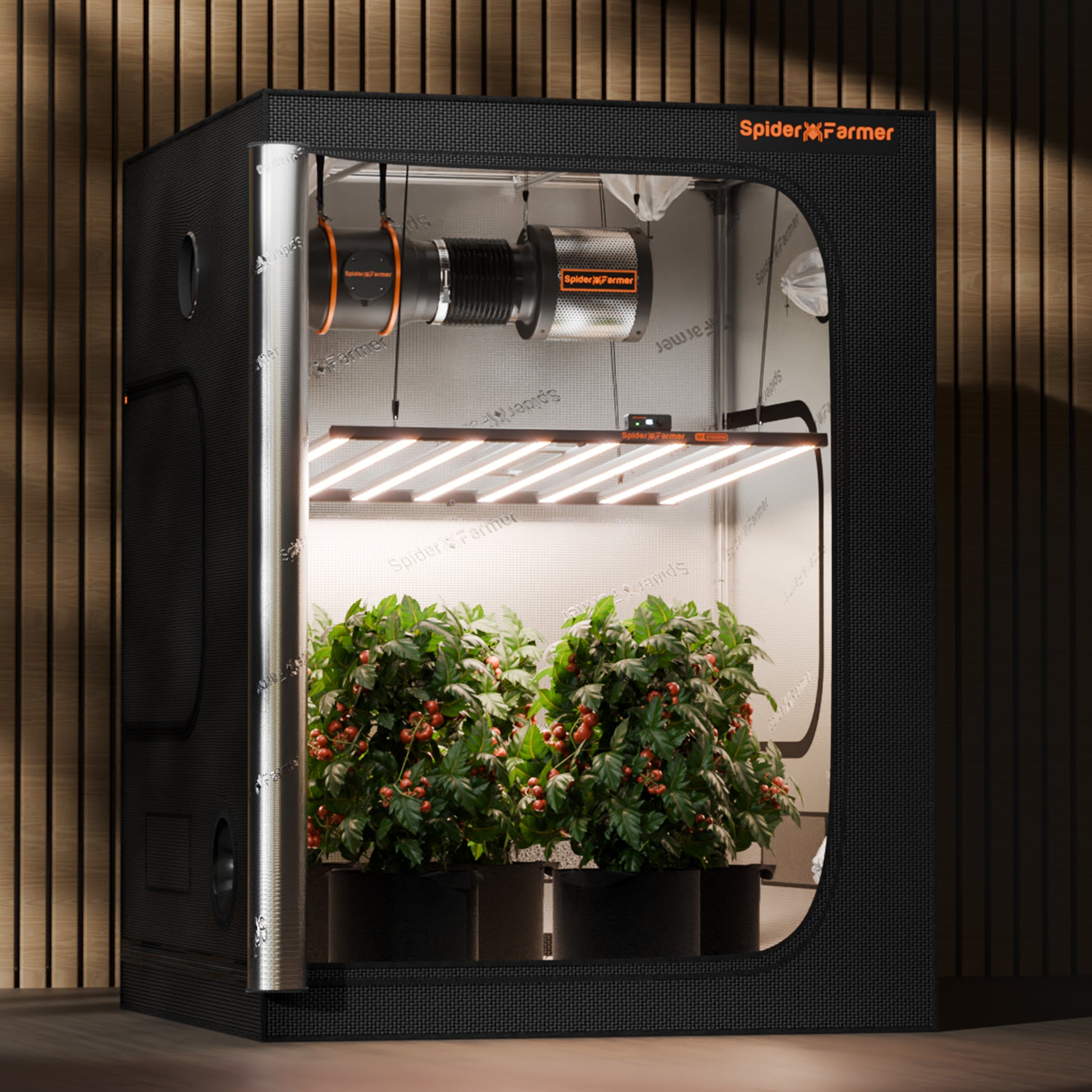 Spider Farmer Plantelys 1000W LED grow light with WiFi, Bluetooth, and app control, featuring a spider-like design for indoor plant growth.