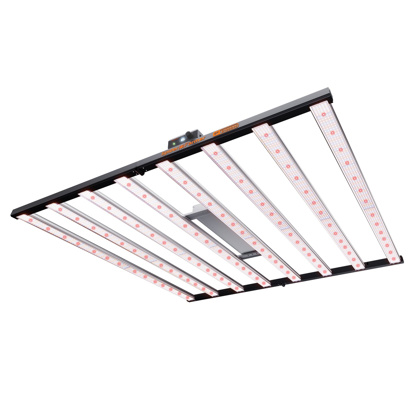 Spider Farmer Plantelys 1000W LED grow light with WiFi, Bluetooth, and app control, showcasing the full fixture with LED panels and controls.