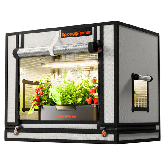 Spider Farmer® Dyrketelt measuring 60x40x50 cm, ideal for plant cultivation, shown with clear view of the grow tent interior.