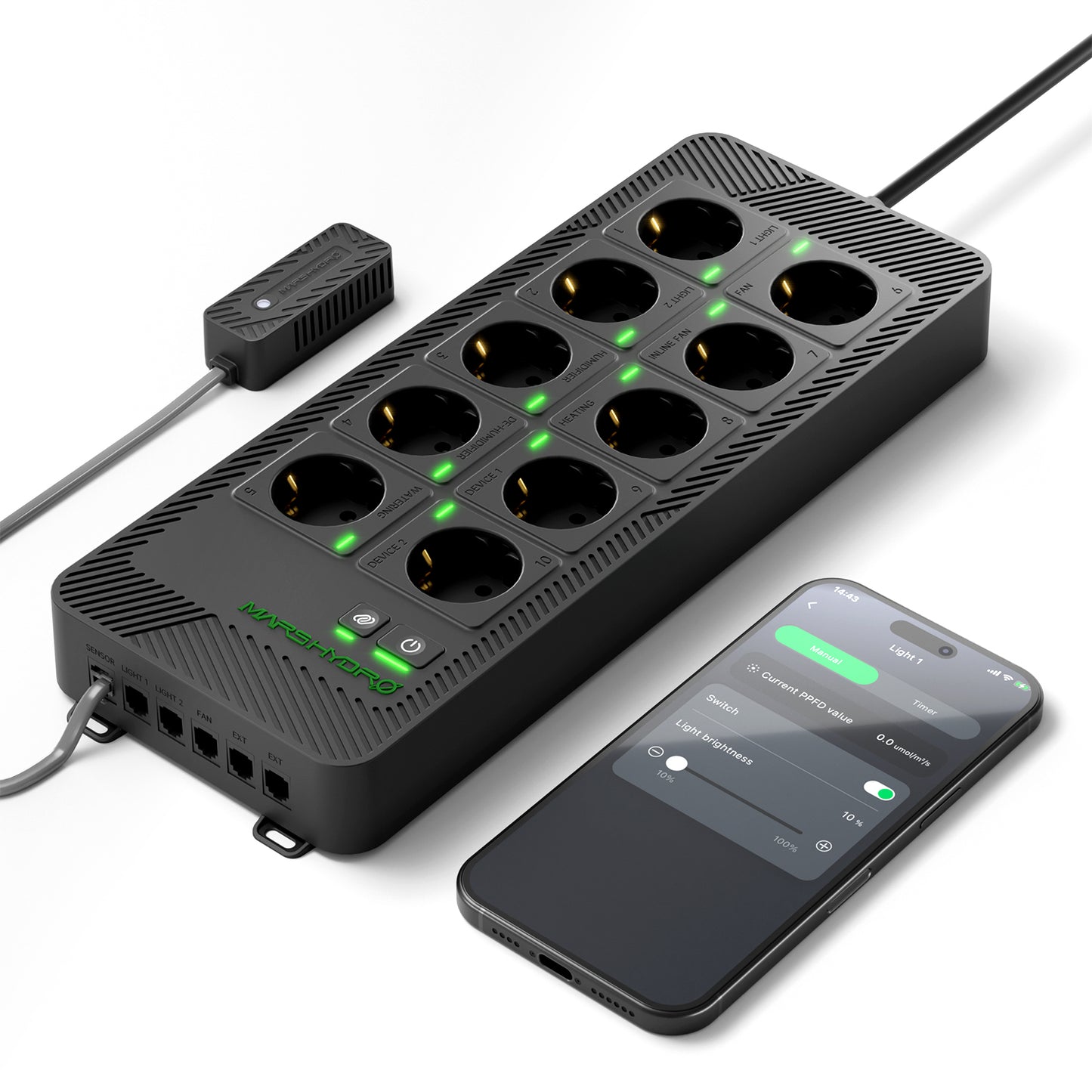 Mars Hydro iHub Pro | Smart 10-uttak | alt-i-ett vekstromshub | WiFi - Nordstrøm Botaniske