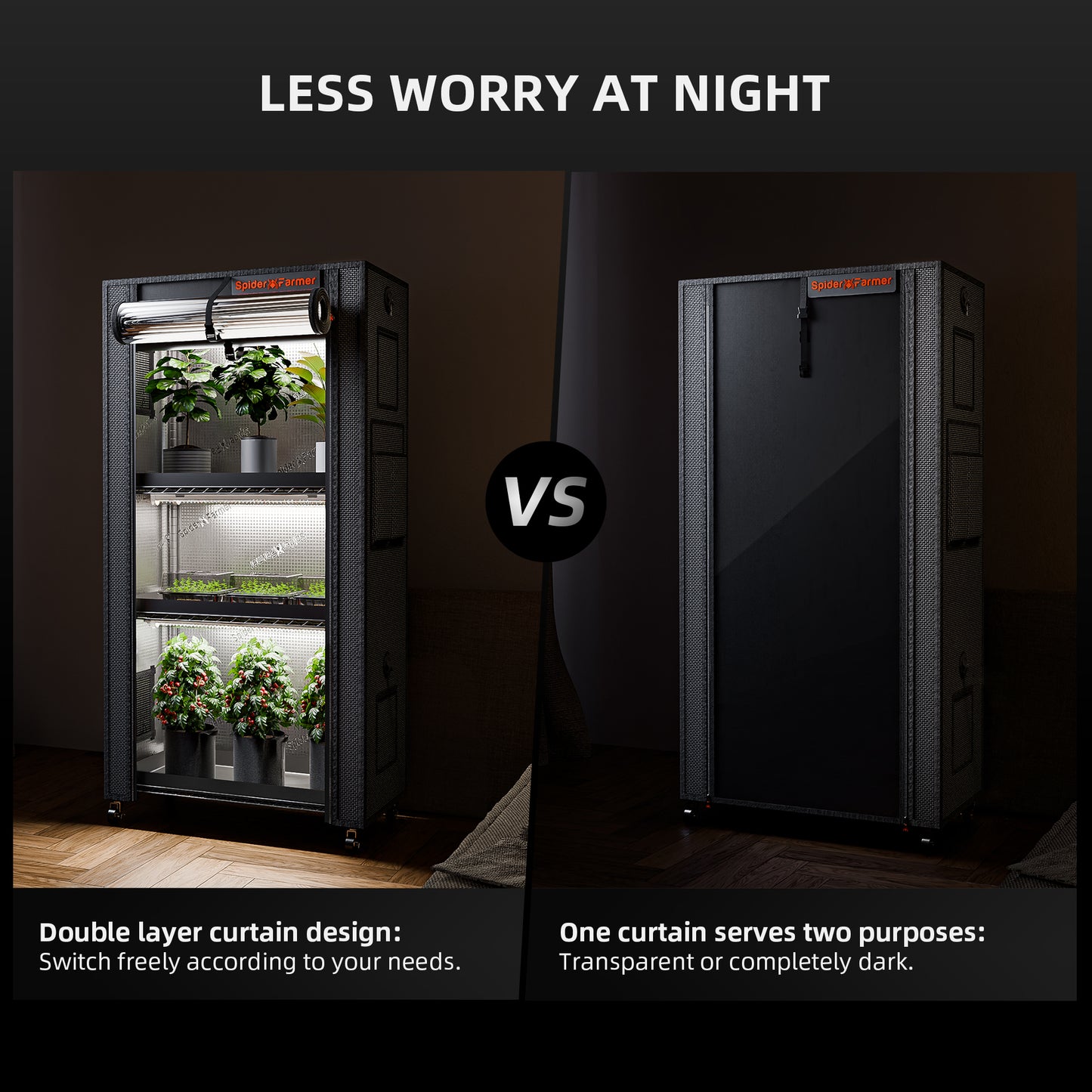 Plantehylle Metall | 4 Hyller | 108W LED | 1680D Telt | Spider Farmer - Nordstrøm Botaniske
