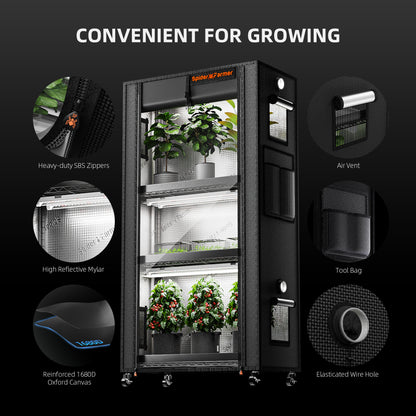 Plantehylle Metall | 4 Hyller | 108W LED | 1680D Telt | Spider Farmer - Nordstrøm Botaniske