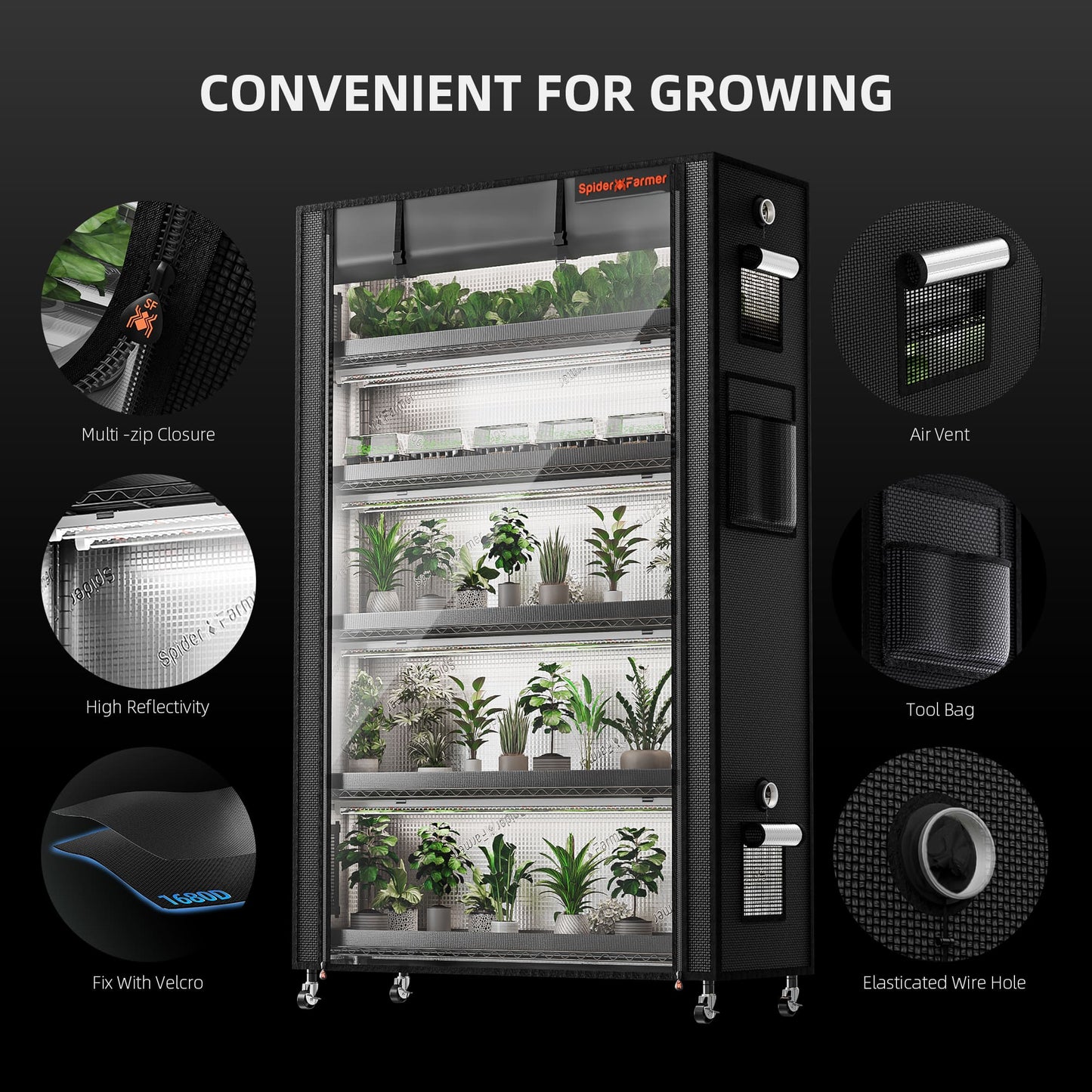Plantehylle med 220W LED | 6 Hyller | Telt | Spider Farmer - Nordstrøm Botaniske