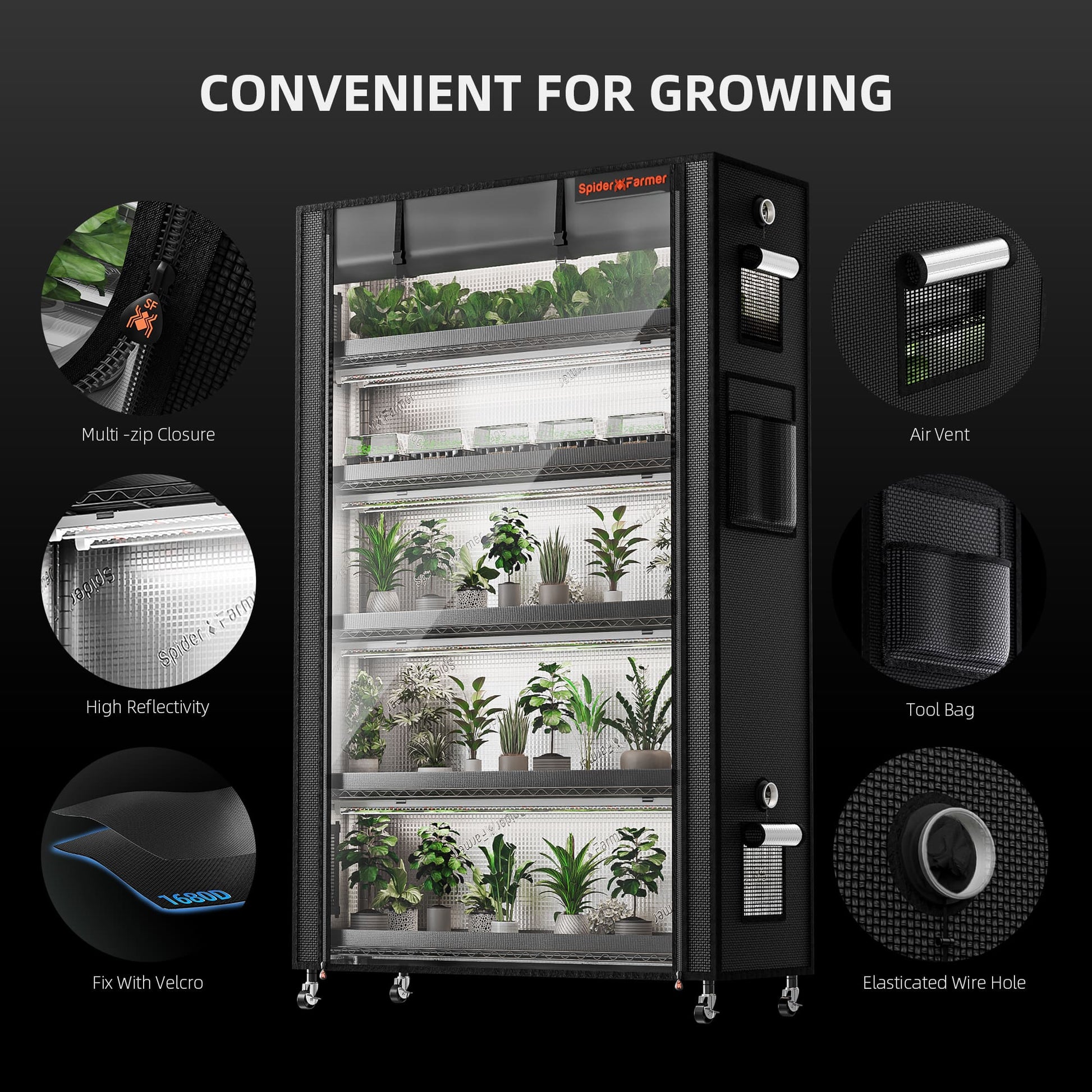 Plantehylle med 220W LED | 6 Hyller | Telt | Spider Farmer - Nordstrøm Botaniske