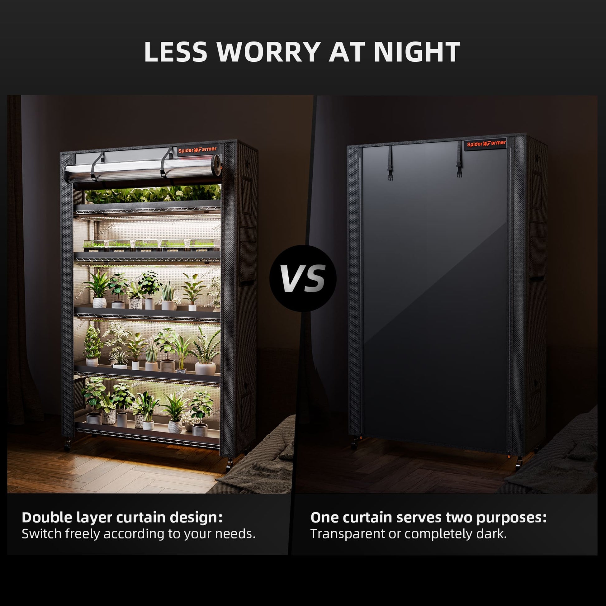 Plantehylle med 220W LED | 6 Hyller | Telt | Spider Farmer - Nordstrøm Botaniske