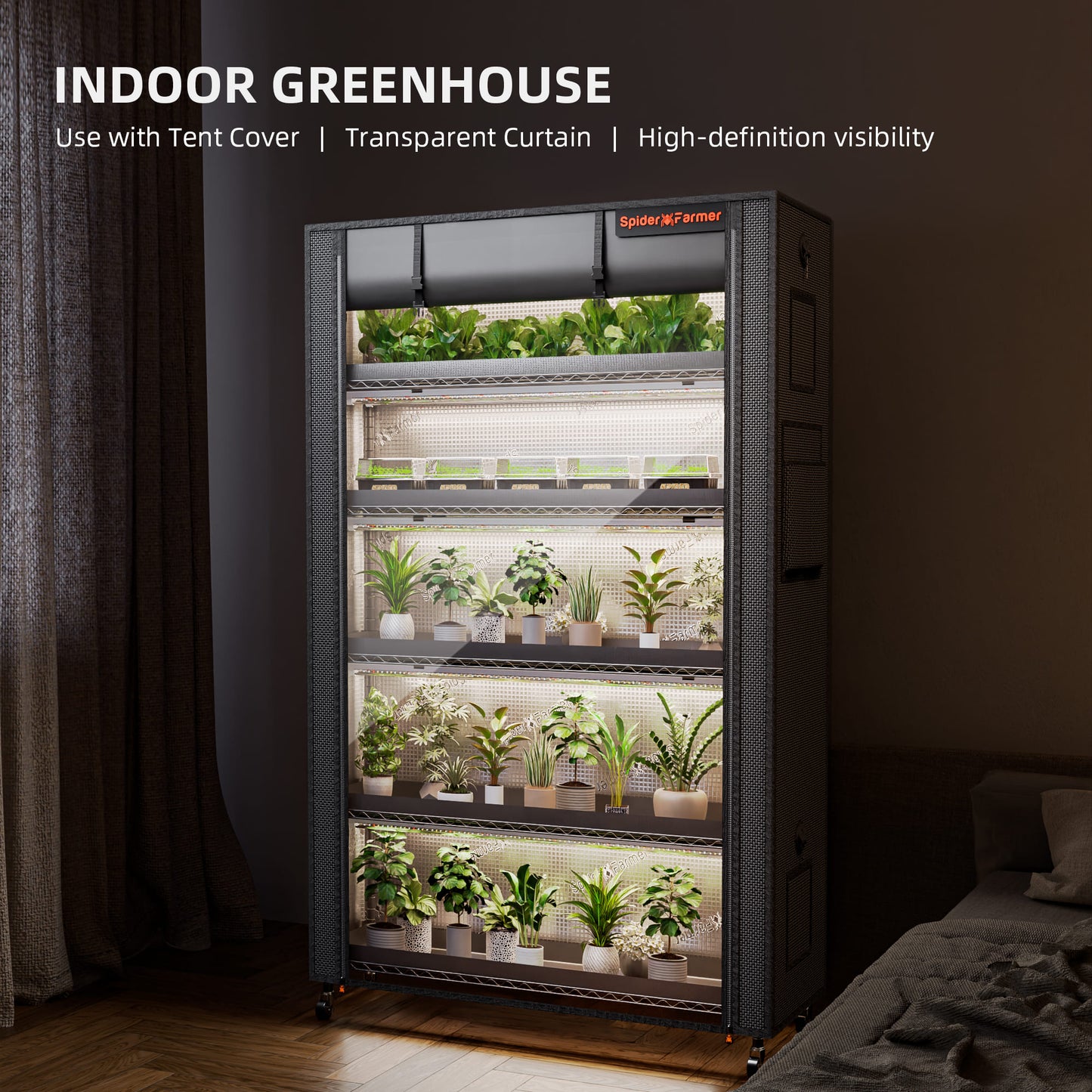 Plantehylle med 220W LED | 6 Hyller | Telt | Spider Farmer - Nordstrøm Botaniske